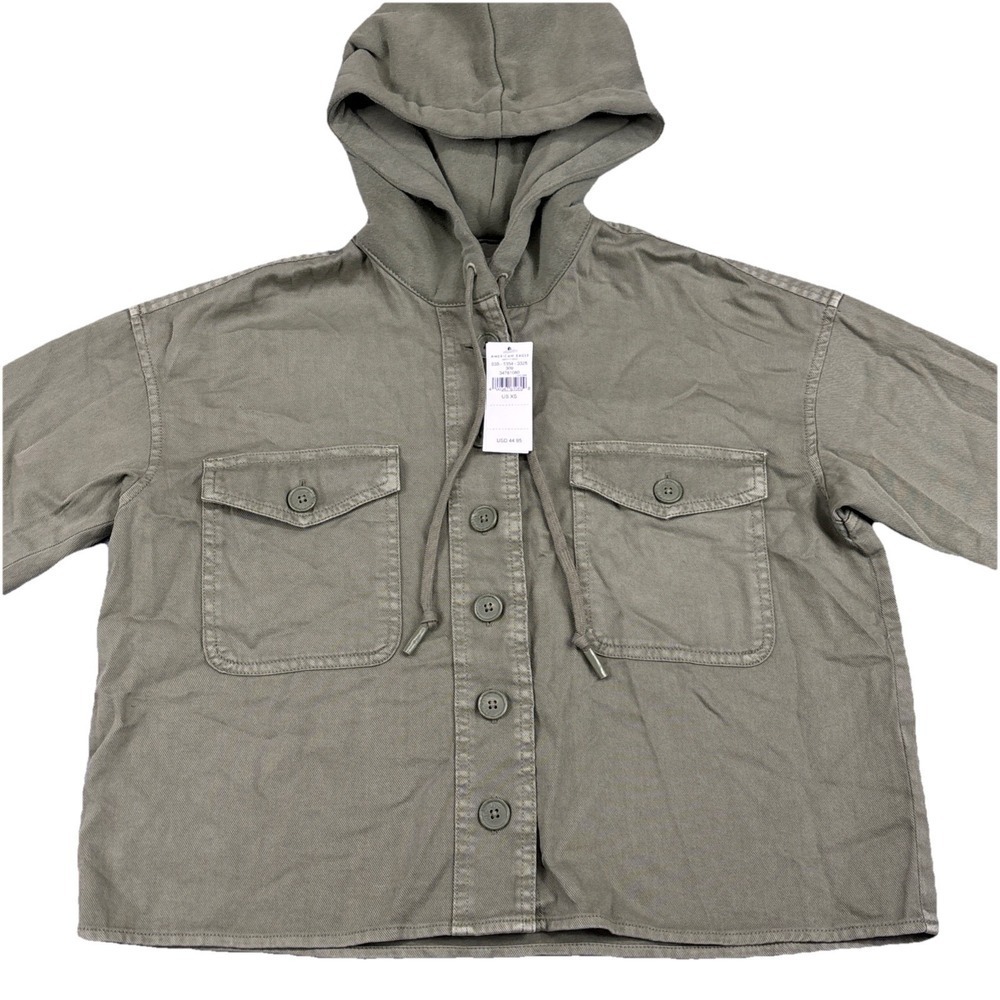 NWT American Eagle Cropped Military Hooded Shirt Jacket Shacket Olive Womens XS - Picture 7 of 14